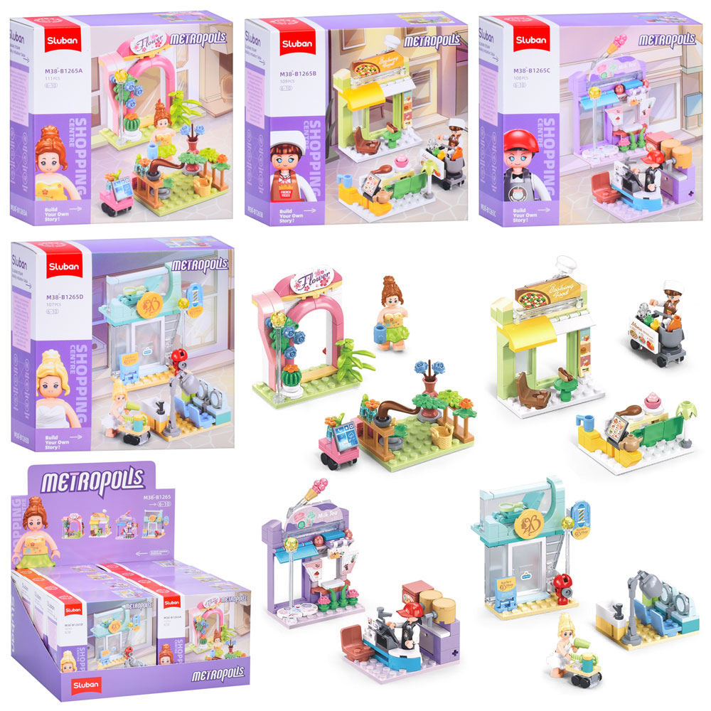Конструктор SLUBAN M38-B1265 рожева серія,магазин/салон,фігурка,від 107дет.,кор.,8шт. в диспл.,30-15