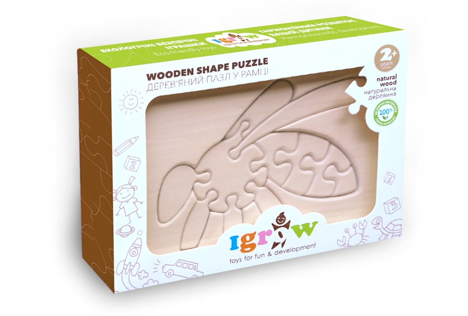 Пазл дерев"яний у рамці "Бджілка" нефарбований