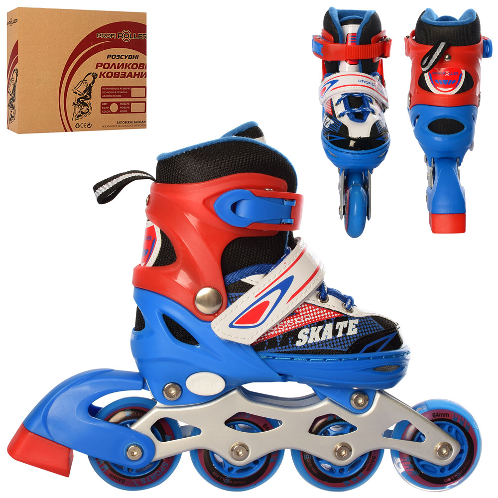 Ролики A 4123-XS-BL(27-30) розсув,шнур+бакля,ал.рама,колПУ64мм,1світ,синій,комбо,кор.35-27,5-10см.