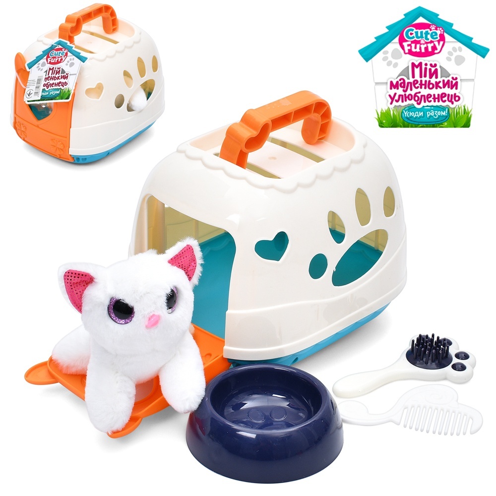 Тварина в переносці 866-5 кіт (плюш), аксесуари, переноска, 16-13-13 см.