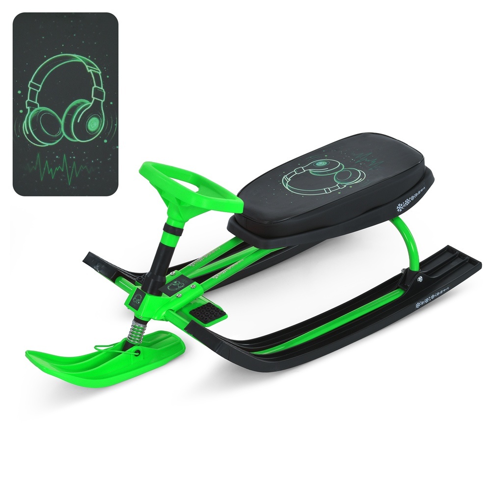 Снігокат MS 1778-11 низька рама, м'яке сидіння(екошкіра),малюнок,мет.+пластик,зелений,кор.