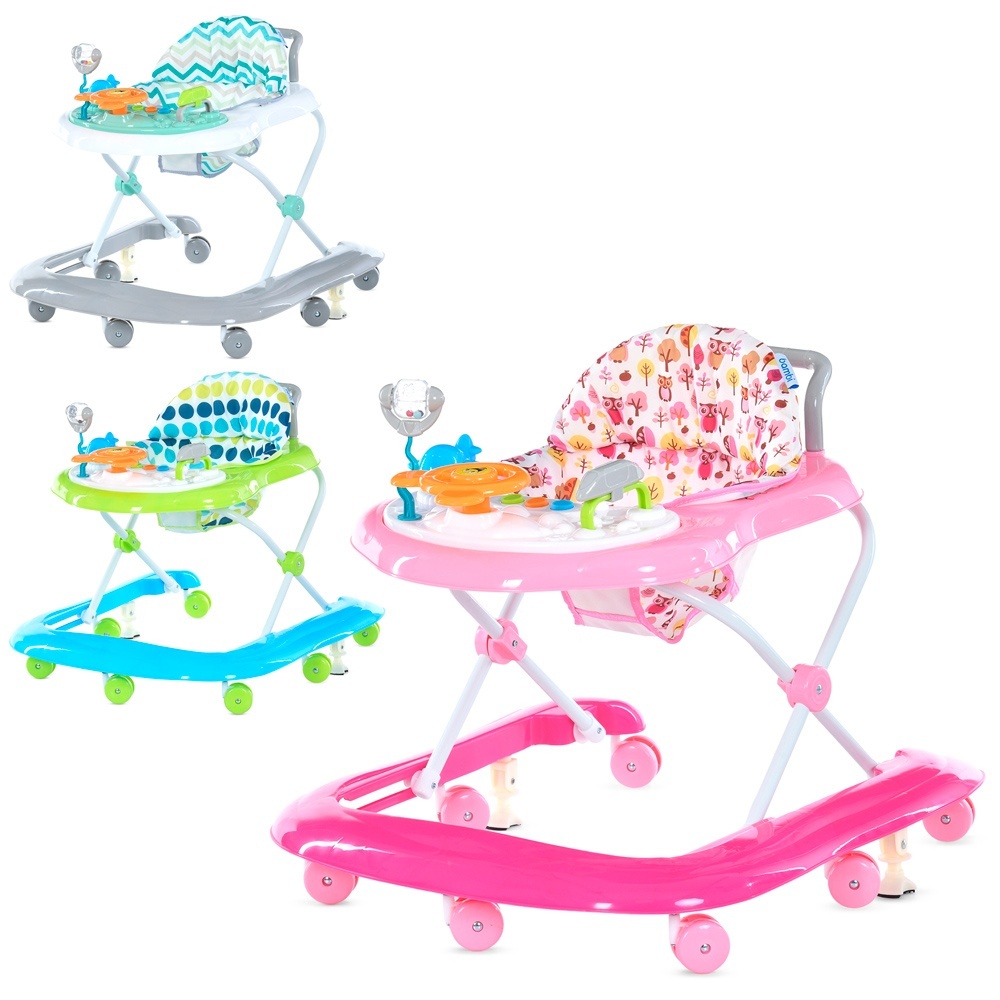 Ходунки M 6077 колеса 8 шт., стопор, 3 кольори, муз., світло, бат., (1 блакит., 2 рож., 2 сірий).