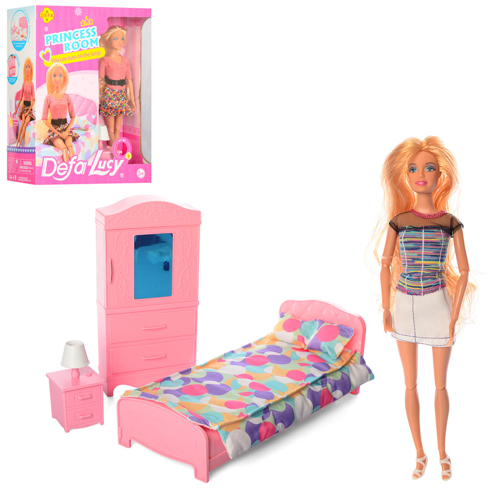 Меблі DEFA 8378-BF спальня, ліжко, тумбочка, лялька-шарнірна, 2 види, кор., 26-34-13 см.