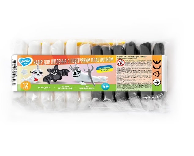 12 чорно-білих стіків ТМ Lovin Набір для ліплення з повітряним пластиліном