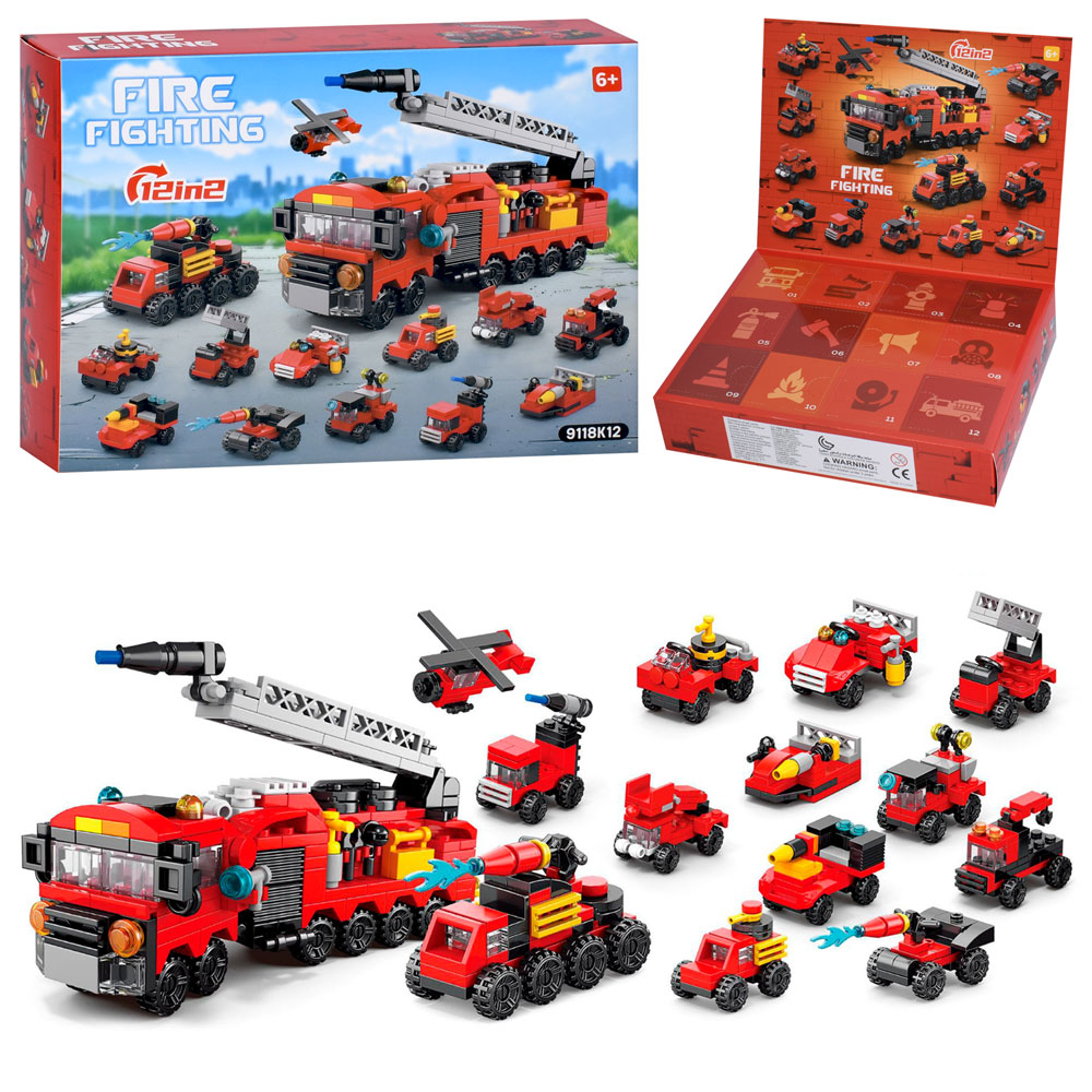 Конструктор 9118K12 пожежний транспорт, адвент-календар, 12в2, в кор-ці, 24,5-18,5-5см