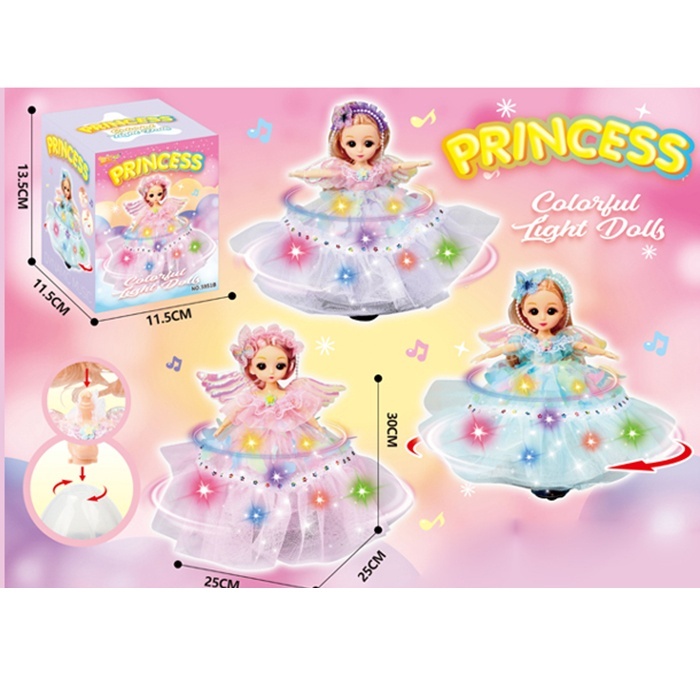 Лялька 5951B шарнірни руки, танцює, розібр., 3 кольори, муз., світло, бат., кор., 11,5-13,5-11,5  см