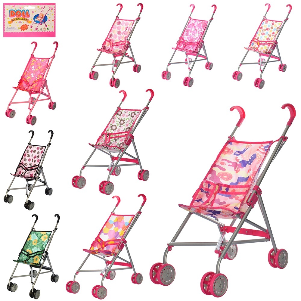 Візок 9302 W для ляльки, мет., подвійні колеса, оберт., 5 видів, 55-49-26 см.