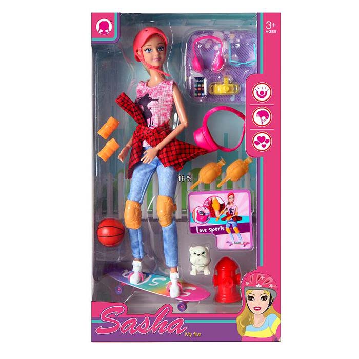 Лялька 51851 шарнірна, скейт, аксесуари, кор., 20-35-8 см.