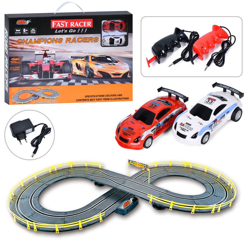 Трек 6609-B (9шт) д/к(на шнурі), 1:43, 292см, машинка 2шт 10,5см, від мережі 220V, в кор-ці, 48-34-6см