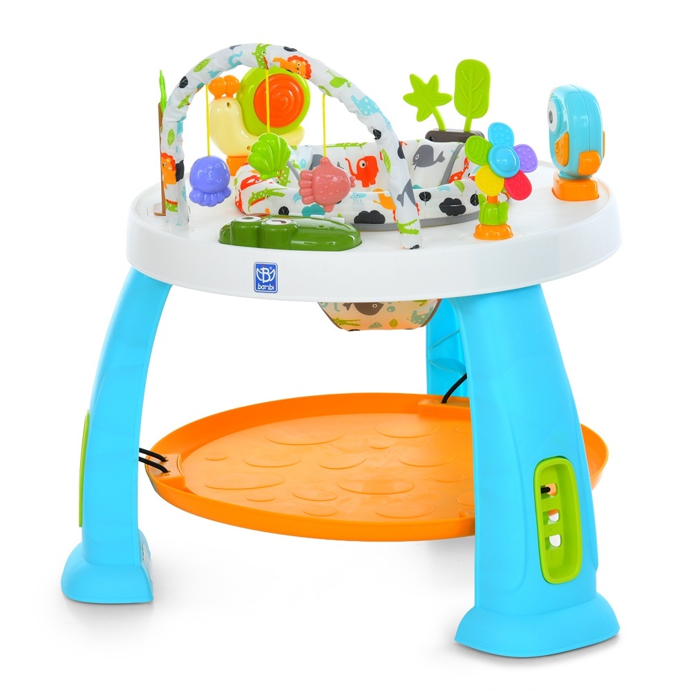 Розвиваючий центр-стрибунець M 6243-4 3в1(столик-лего,обер.сид.,стрибунець)муз.,світло,дуга з іграш.