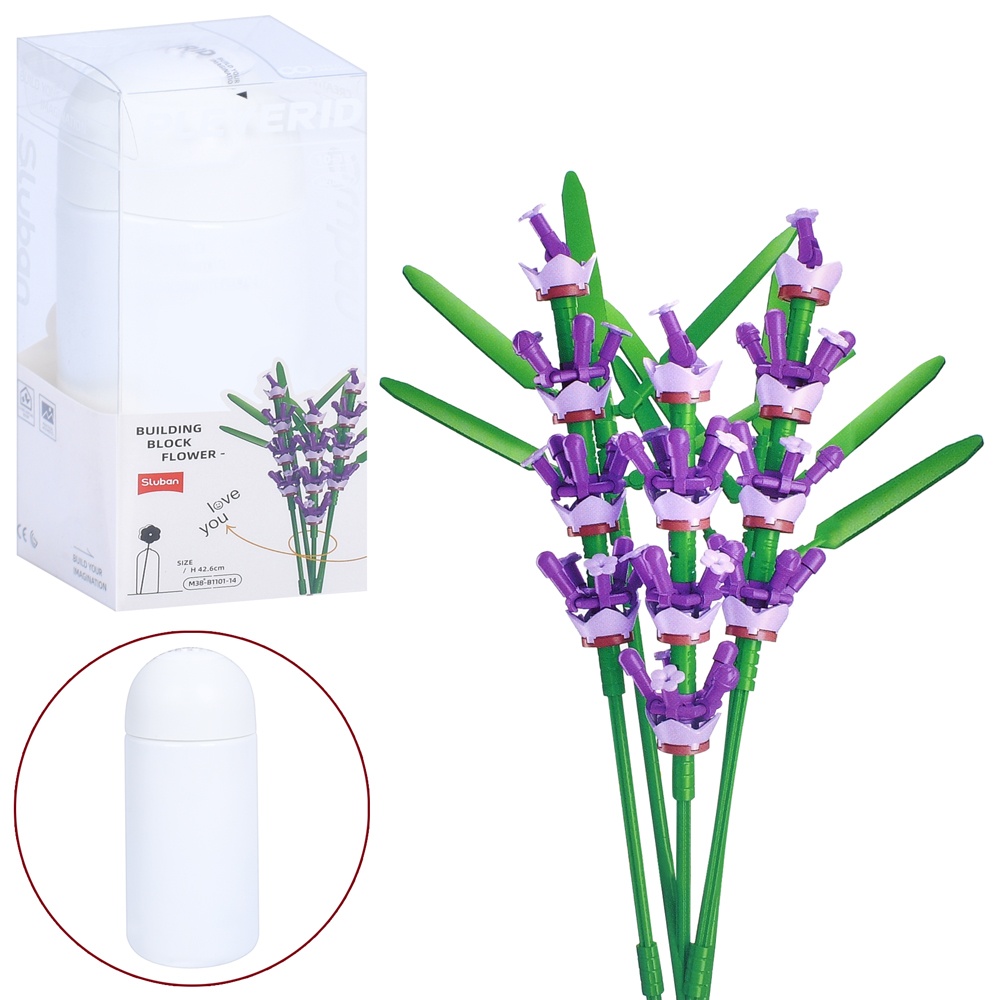 Конструктор SLUBAN M38-B1101-14 квіти, лаванда, колба, кор.(бліст.), 9,5-22-9,5 см.