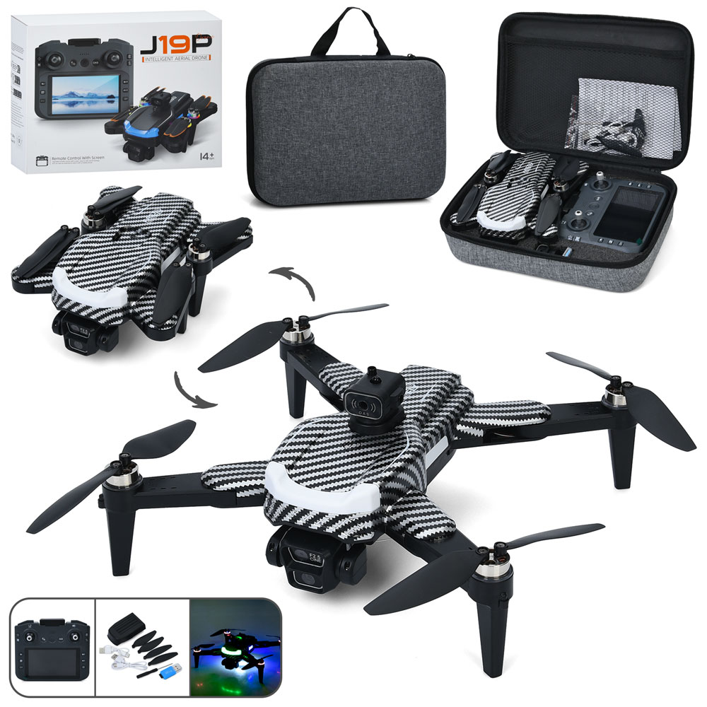 Квадрокоптер J19P радіокер.,2,4G,акум.,камера,складний,Wi-Fi,TF,USB,пульт-дісплей,зап.лопості,світло