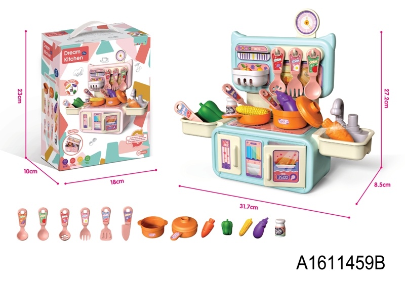 Кухня 28T-3 плита, мийка-ллється вода(механіч), посуд, продукти, 13пр., кор., 18-23-10 см.