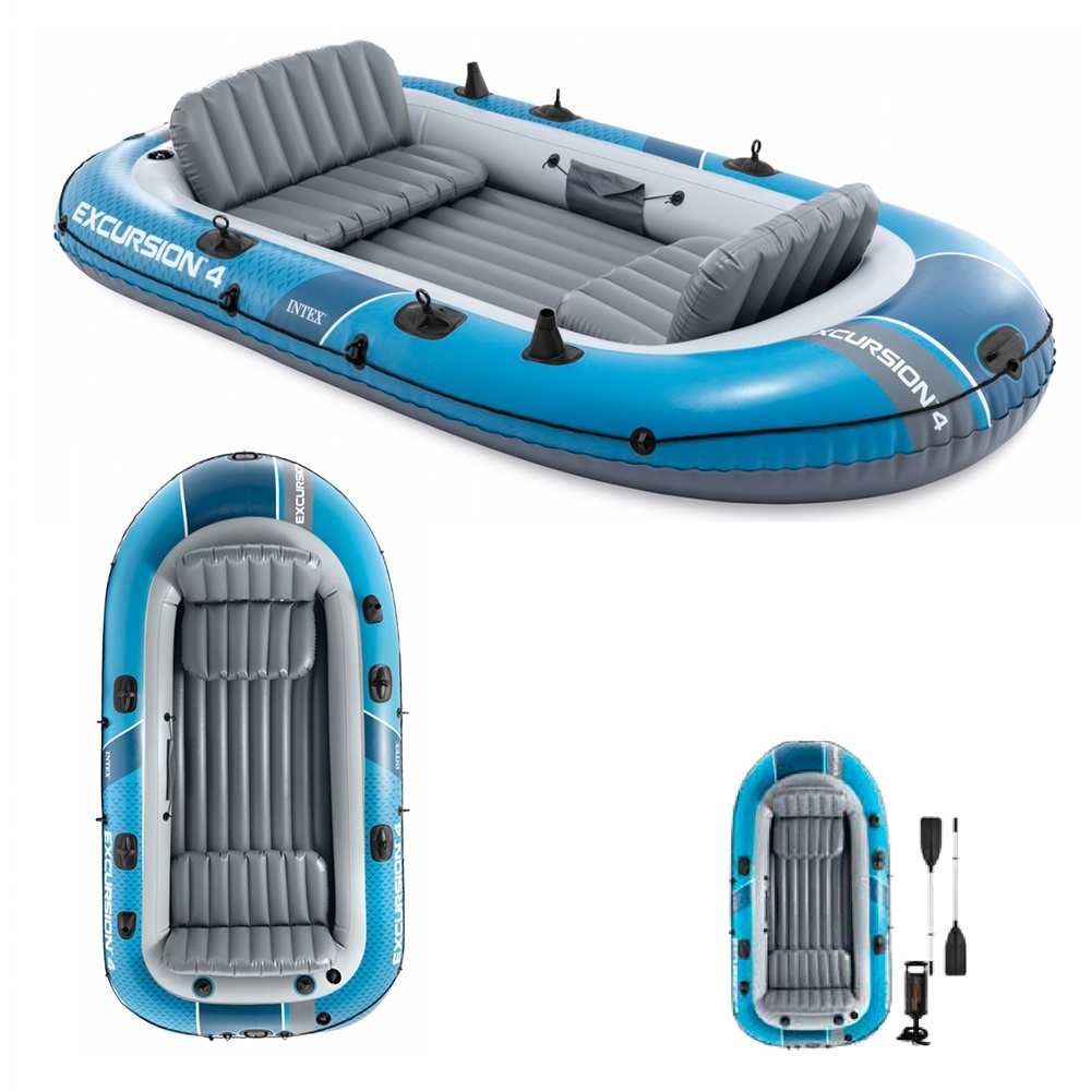 Човен 66324 надувний, 351х165х43см, 4-місна, весла 2шт 137см, ручний насос, 3 пов.камери,надувне дно