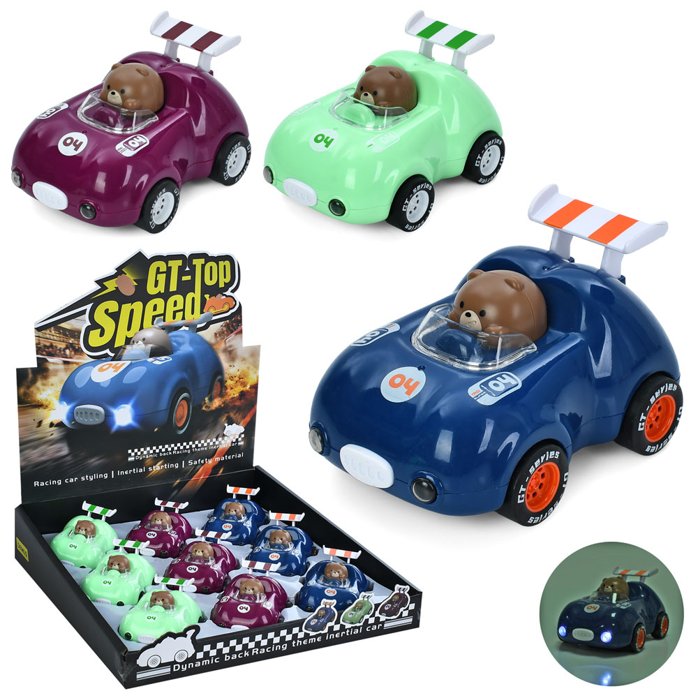 Машина 512-23 інерц., гумові колеса, 3 кольори, світло, бат.(таб.), 9 шт. в диспл., 38-39-9 см.