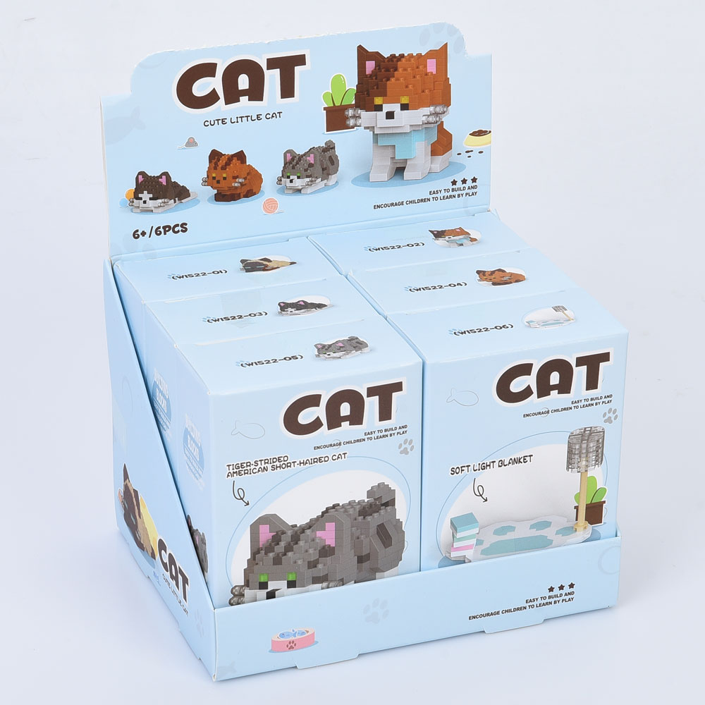 Конструктор W1522 кіт, від 151дет, 6видів (1вид-килимок), в кор-ці, 6шт в дисплеї16,5-11,5-13см