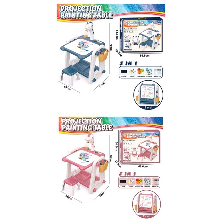 Проектор YM2210-210A 3в1,стіл,мольберт,стільчик,маркери 8шт.,слайди,2 кольори,муз.,світло,бат.,кор.