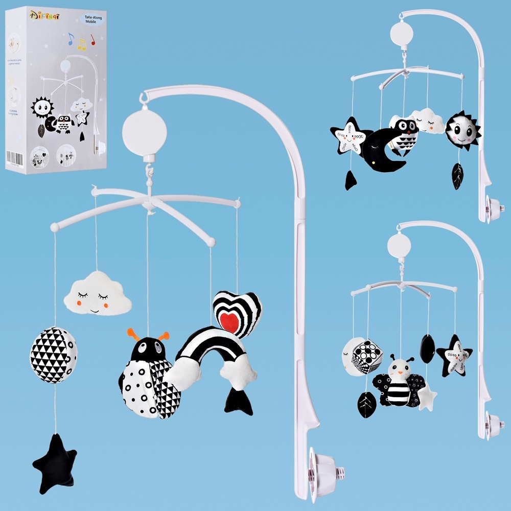 Карусель на ліжечко RAT11 підвіски 5шт., плюш, муз.-заводна, 3 види, кор., 20-34-8см.