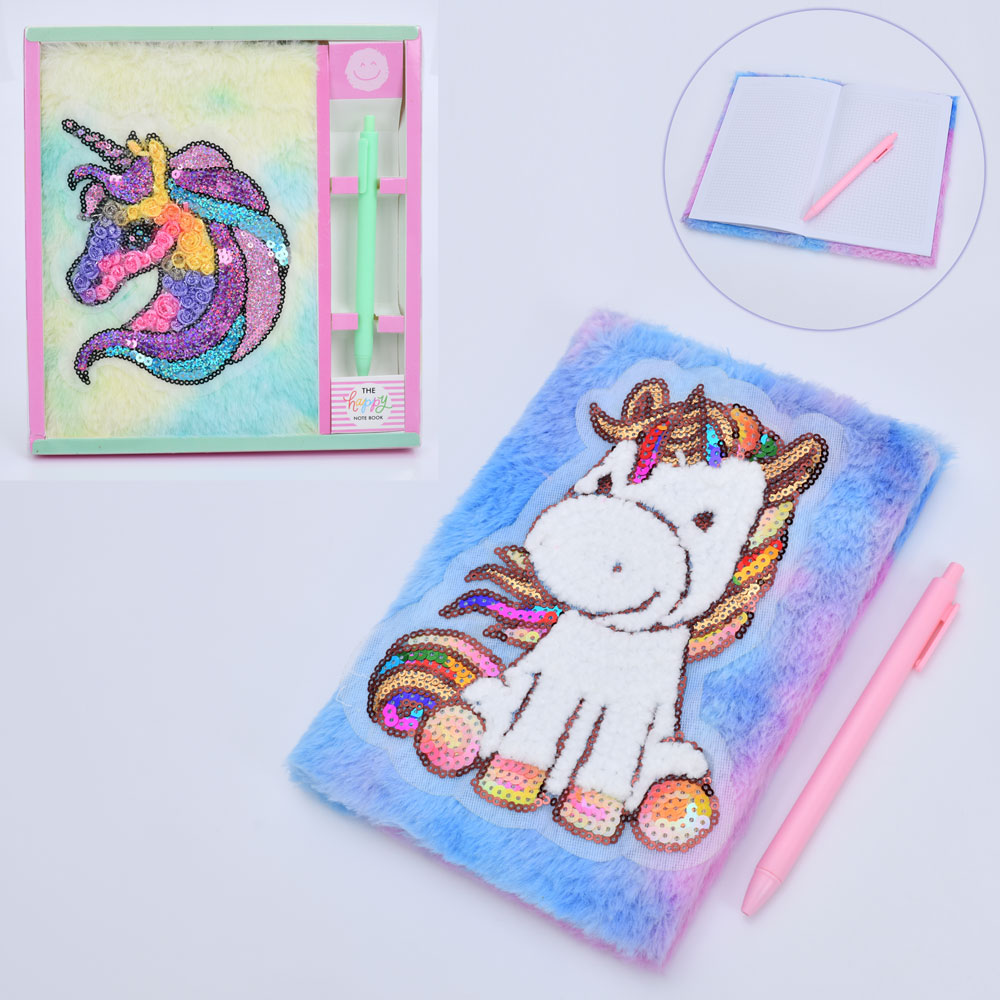 Набір канцелярський MK 5391блокнот,клітина,плюш,ручка(чорний),2 види(єдиноріг),21,5-23-2,5см.