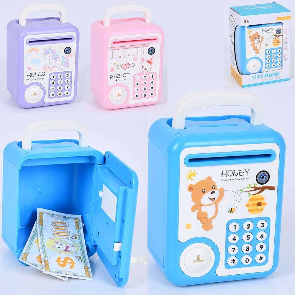 Скарбничка MK 5404 сейф з кодом, ключ,3 види,муз.(англ.),світло,бат.,кор.,13-18-10см.