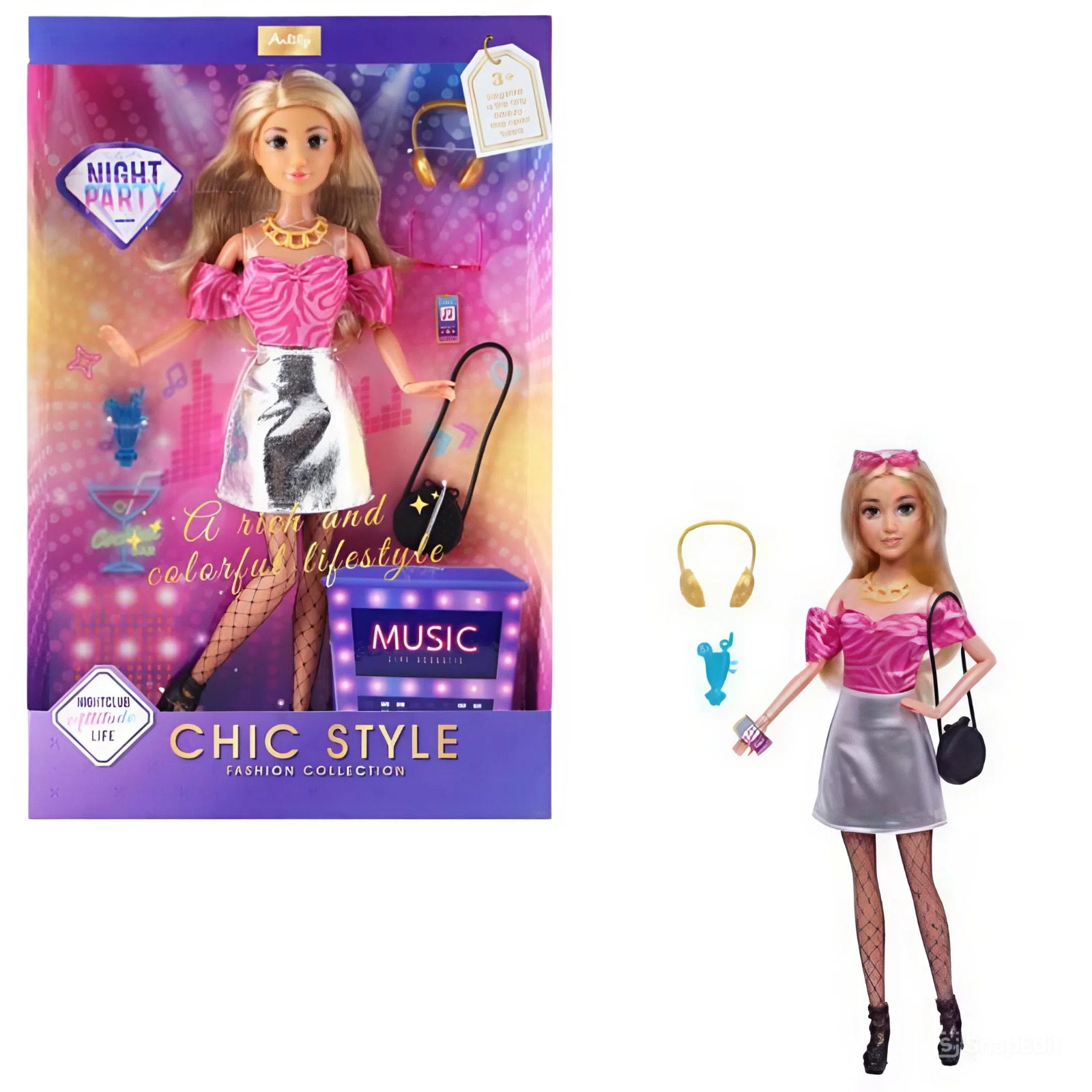 Лялька 616592 30см, шарнірна, сумка, навушники, аксесуари, кор., 21-33-5см