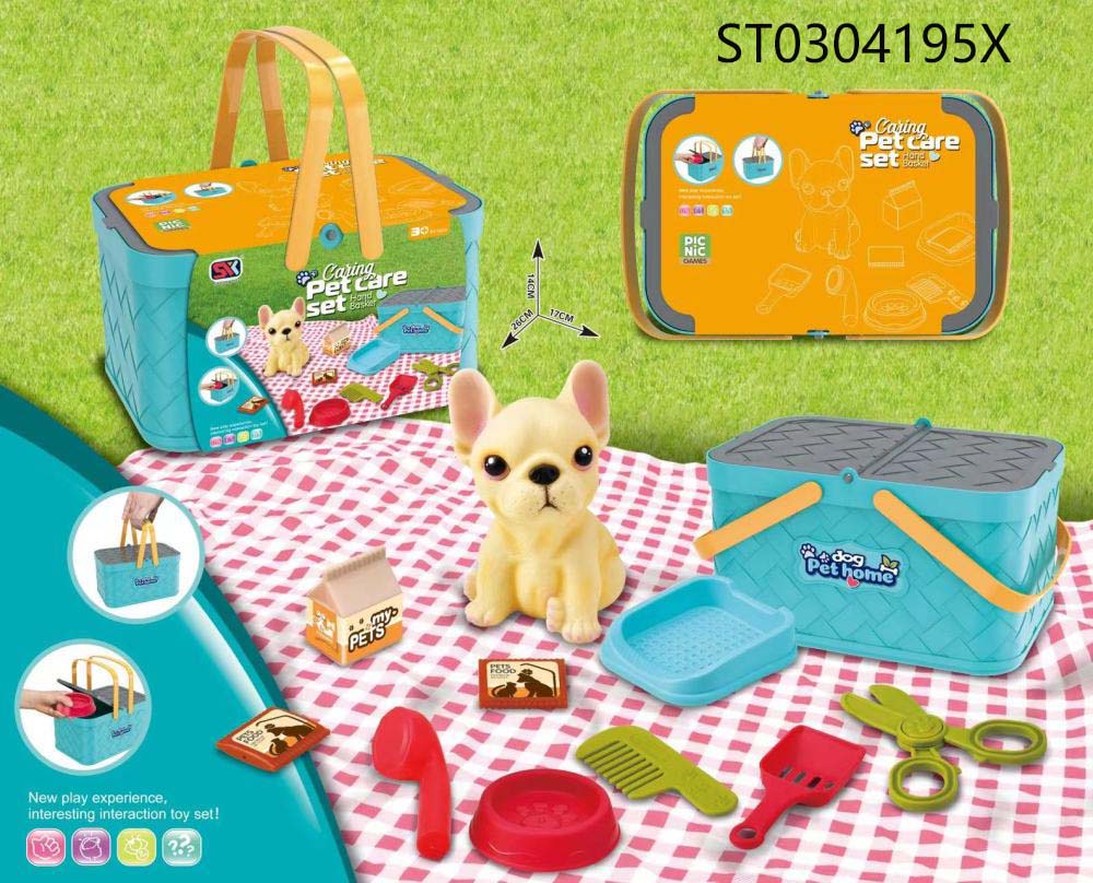 Набір ігровий SK55D собачка,набір грумера,тарілка,лоток,кошик,скатертина,карт.обгортка,25-13,5-17см.
