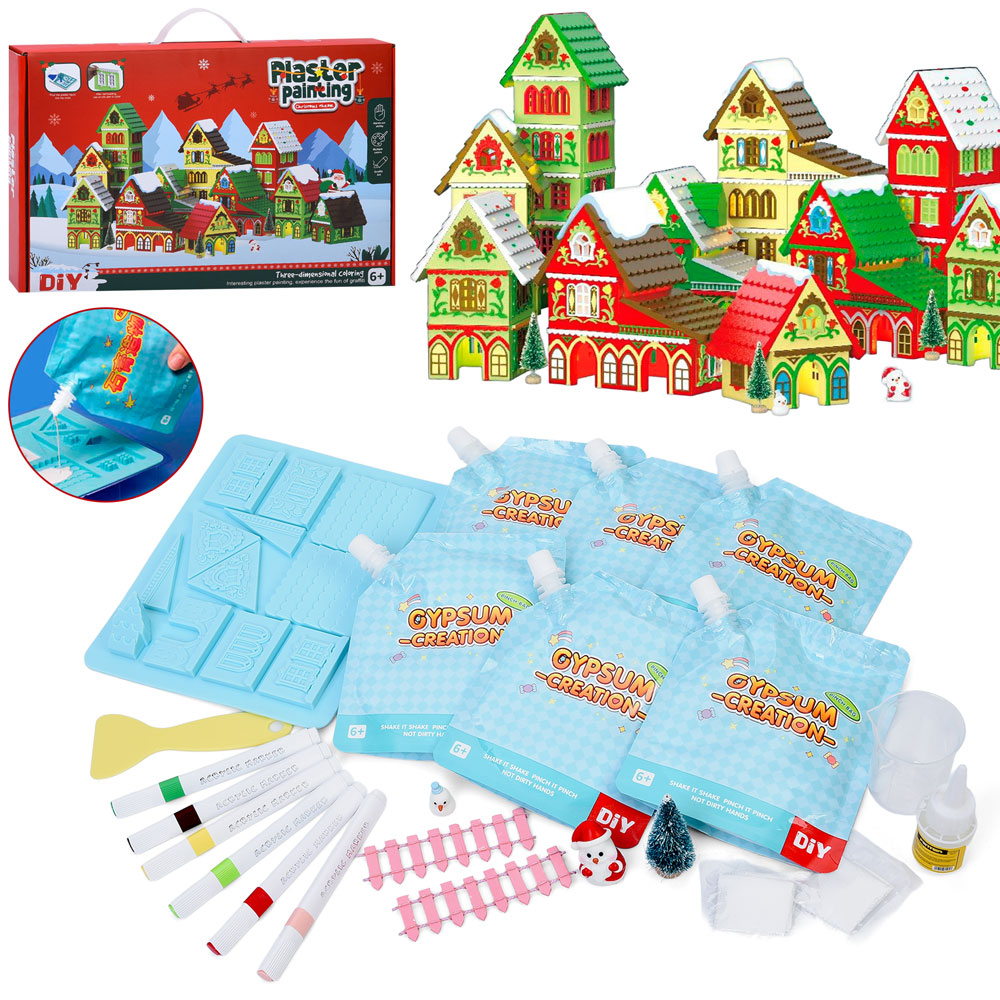 Набір для творчості 005-2 Різдвяне містечко,гіпс(6пак.),формочка(силікон),маркери 6шт,фігурки,стакан
