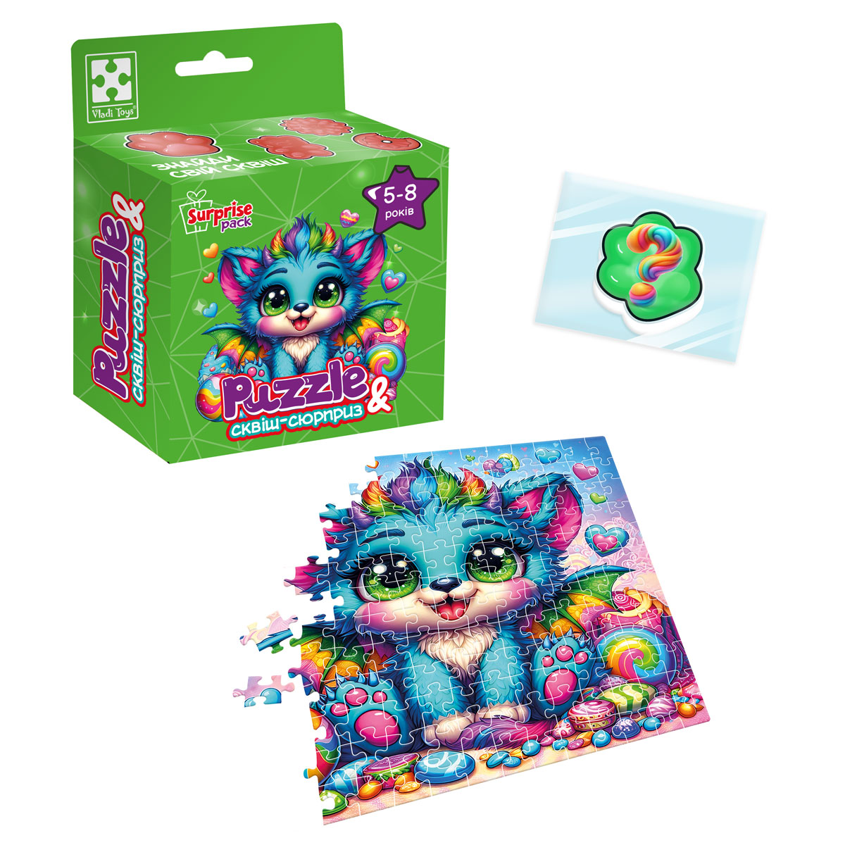 Гра розвиваюча пазли із сюрпризом "Бірюзовий дракончик" VT8030-04(укр)
