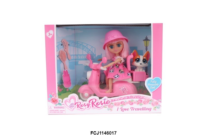 Лялька RR011 шарнірна, мотоцикл, кіт, гребінці, кор., 26-20,5-7,5 см.