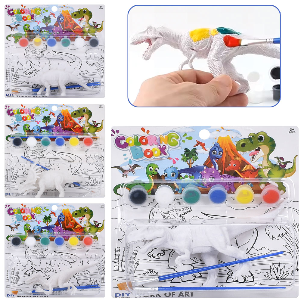 Набір для творчості MK 5490 динозавр, фарби 6 шт., пензлик 2 шт., 4 види, бліст., 19-19-5 см.