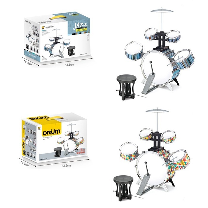 Барабан 1675T-2033T  барабанна установка, 59-34-в67см, барабан 5шт, тарілка, стільчик, 2 види, кор.