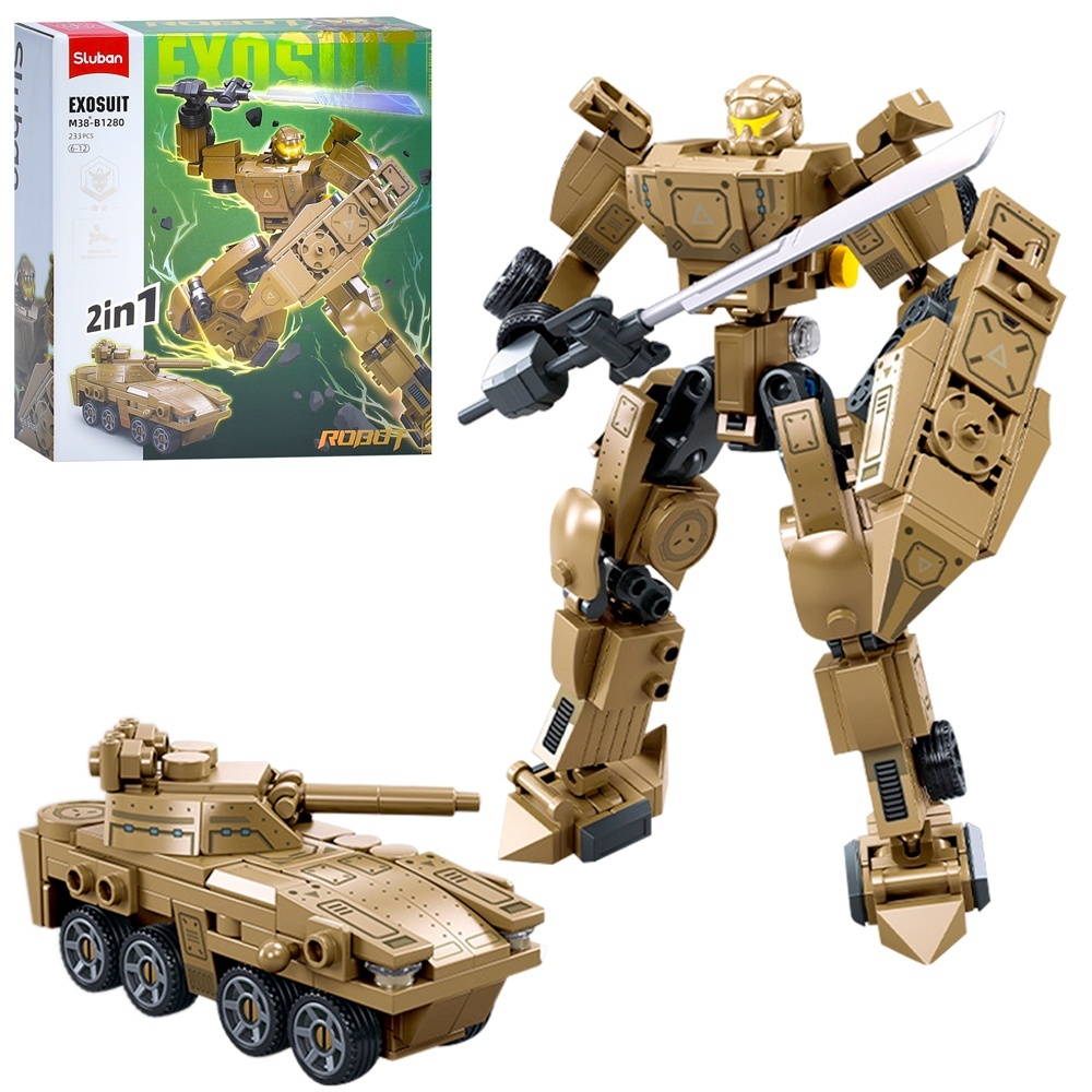 Конструктор SLUBAN M38-B1280 2в1 (робот, танк), фігурка, 233 дет., кор., 22-23,5-7 см.
