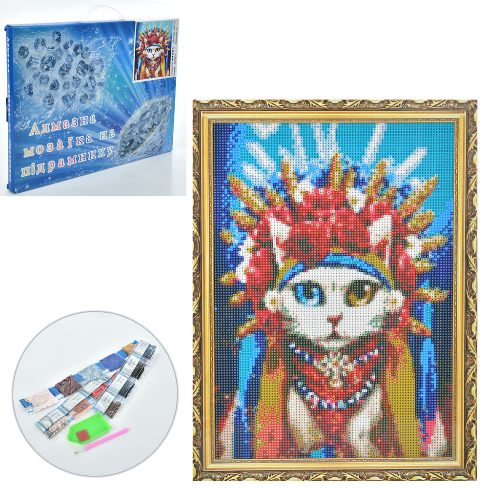 Набір для творчості MK 5068 алмазна мозаїка/вишивка, 30-40см., кішка у віночку, кор., 41-32-2,5см.