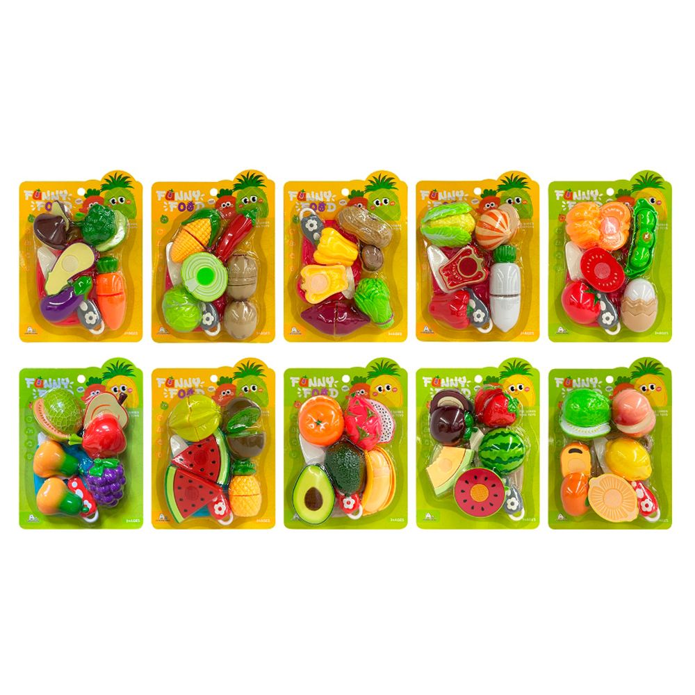 Продукти 228R5 на липучці, дошка, ніж, 10 видів(овочі, фрукти), на листі, 17-24-5см