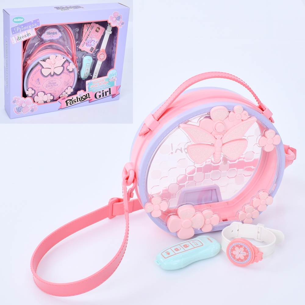 Набір аксесуарів 037-1 сумочка (пласт.), картки, браслет в виді годинника, кор., 35-29,5-6,5 см.