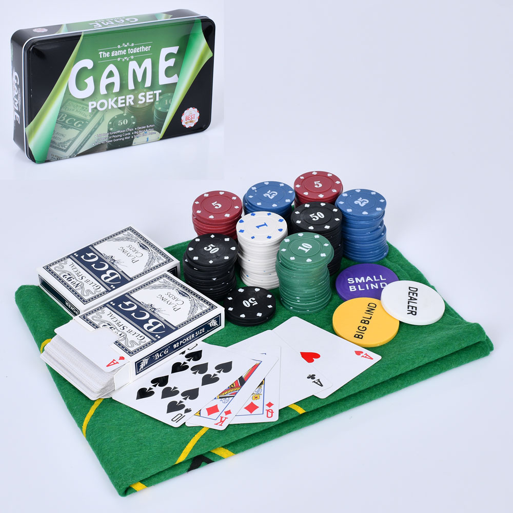 Гра TD202329 покер, фішки 160 шт. з номіналом, карти 2 колоди, сукно, кор. (мет.), 27-16,5-5,5 см.