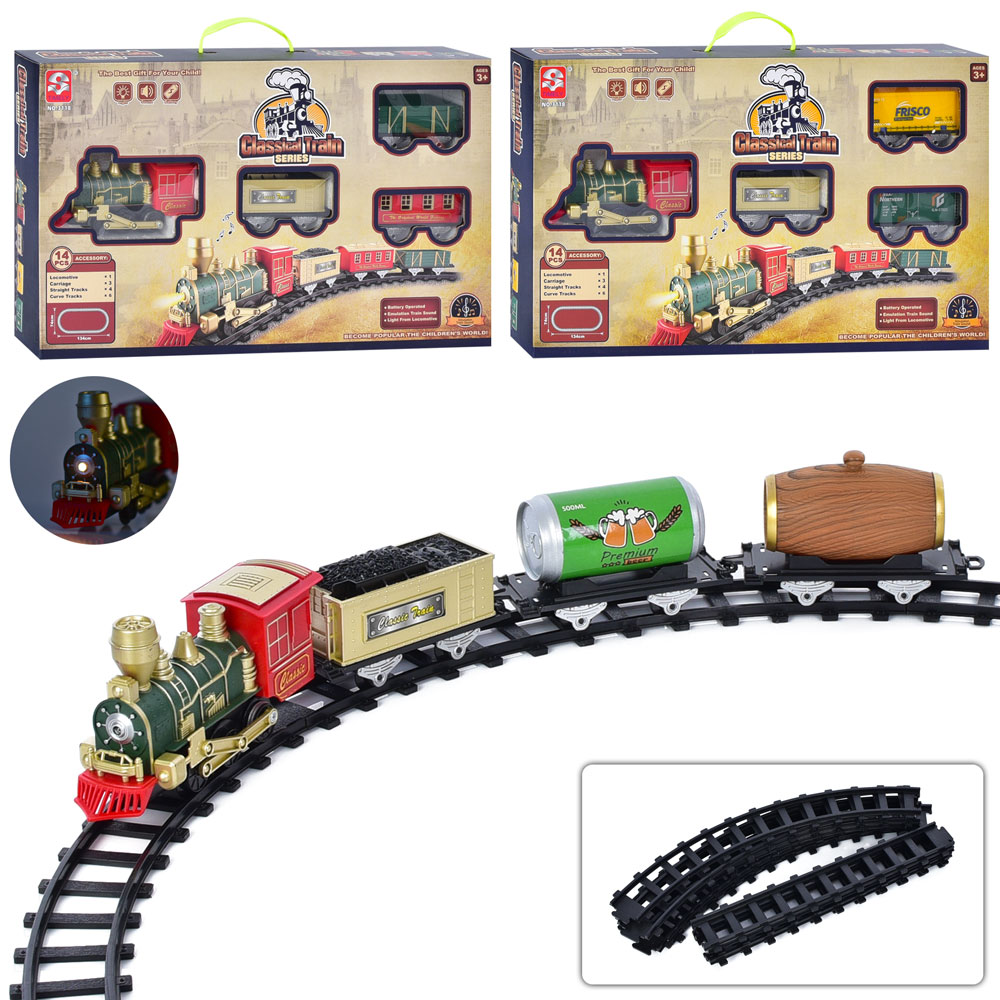 Залізниця 3118ABC локомотив,134-74см., 3 вагони, 3 види, бат., муз., світло, кор. 49-29-7 см.