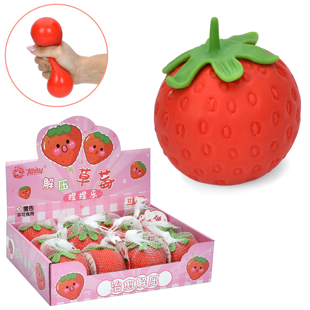 Іграшка MS 4538 полуниця, антистрес, борошно, сітка, 12 шт. в диспл., 30-7,5-23 см.