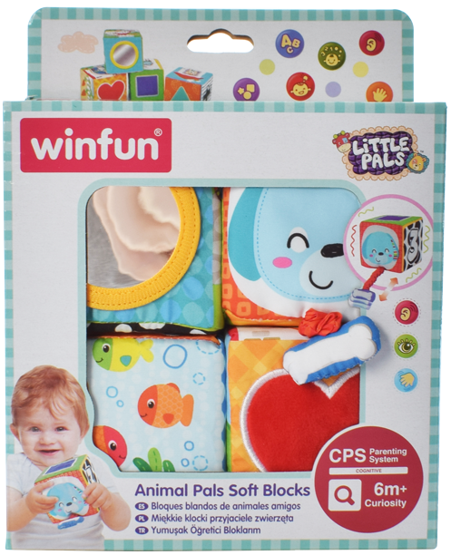 Кубики 0178-NI WinFun  м'які, навч. (цифри, тварини), розтяжка, шарудить, дзеркальце, кор.