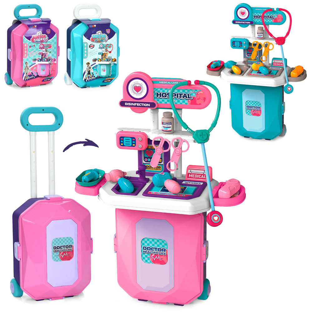 Набір лікаря D57993-A стіл, стетоскоп, мед.інстр., чемодан, 2види, в карт.обгортці, 26-40-14см