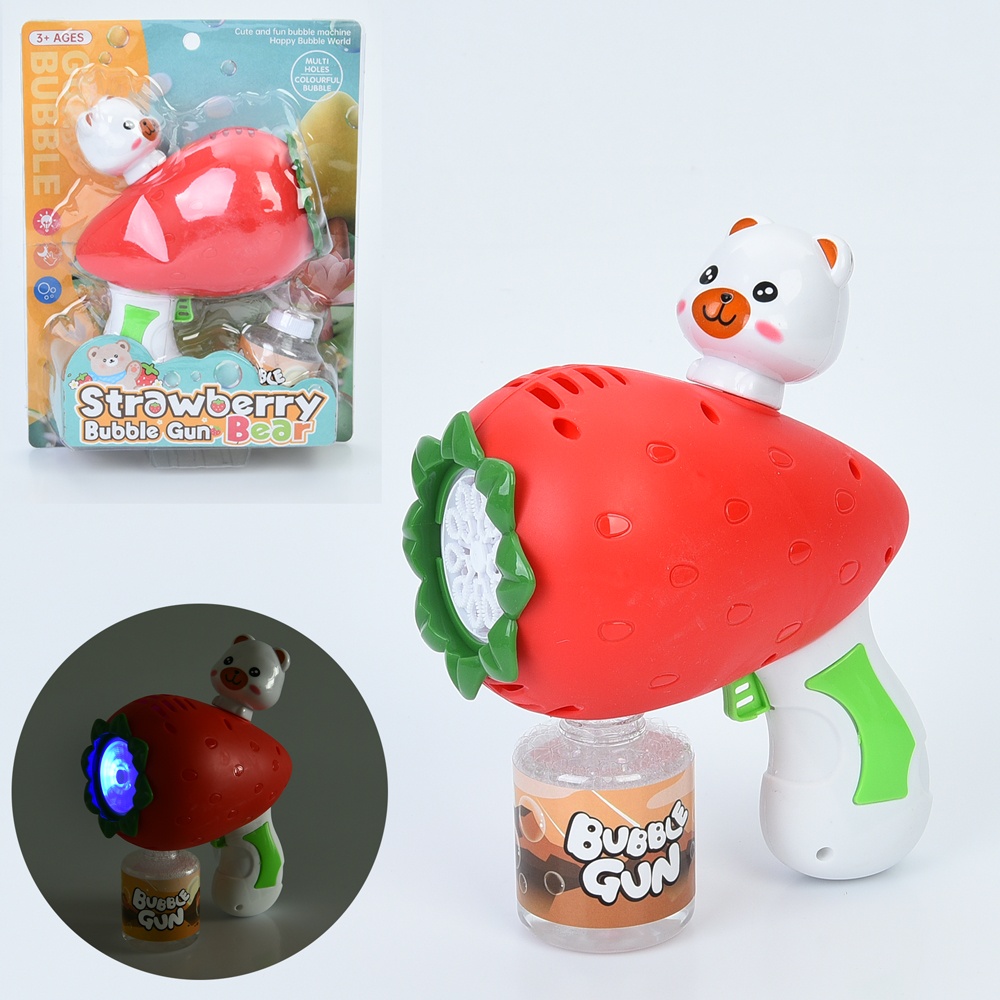 Мильні бульбашки A9055 пістолет-полуниця, запаска, світло, бат., бліст., 20-26-8 см.