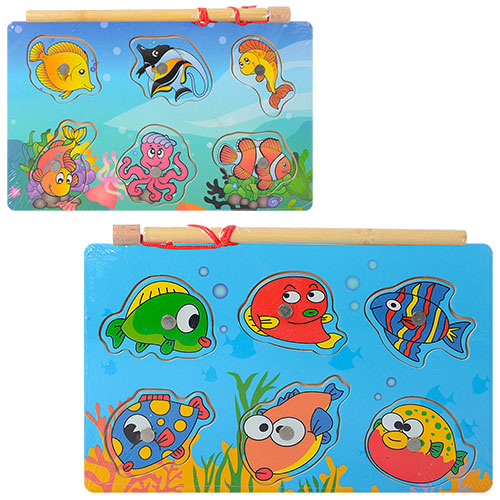 Дерев'яна іграшка Риболовля MD 1149 рамка-вкладиш,морькі тварини,вудка,магніт, 2види,кул.12-18-1см