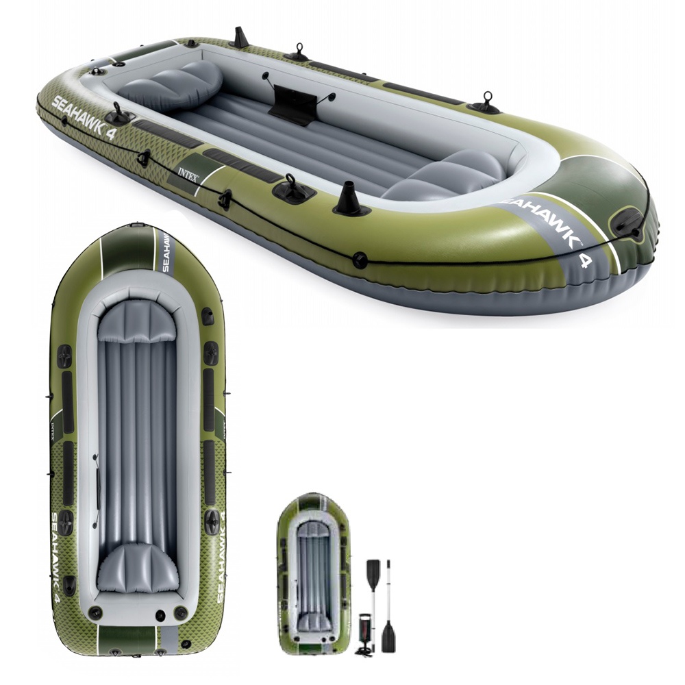 Човен 66334  надувний,4-місна,весла,насос,3 повітр. камери,надувне дно,ручка,кр.для весла,351х145х48