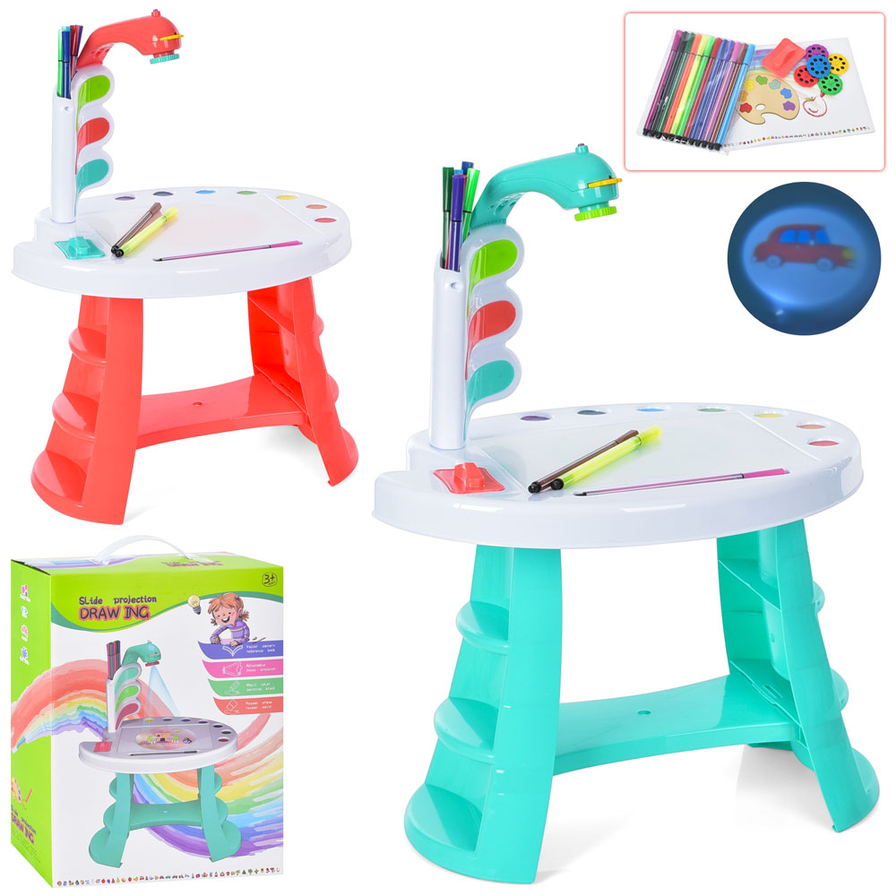 Проектор 563-1A 38-50см., на ніжках, фломастери 12шт., слайди, 2 кольори,світло,бат.,кор.,28-37-12см