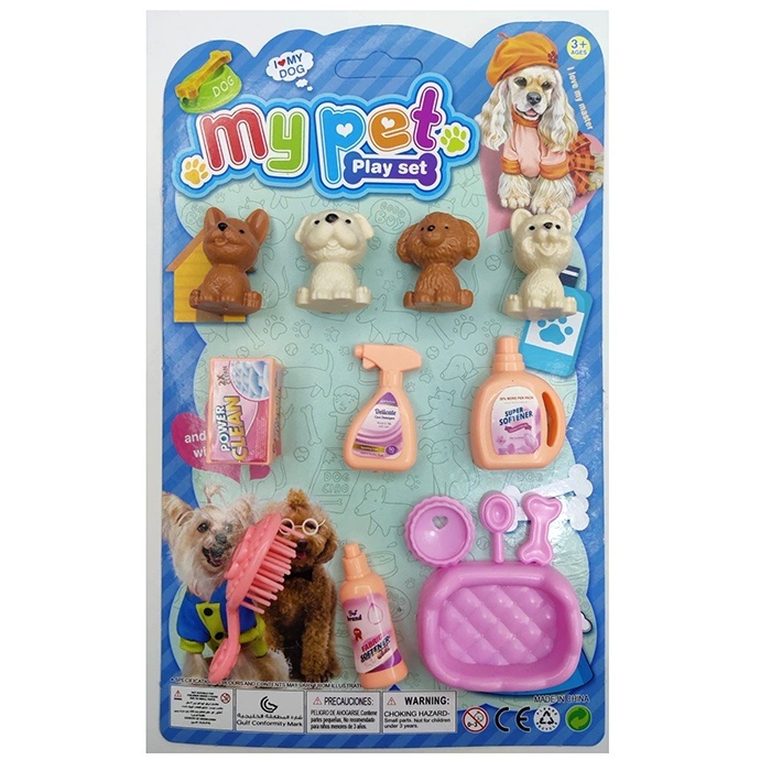 Фігурки для гри 999B-2 (224шт) набір тварин 4шт(собака) 4см, аксесуари, на листі, 15,5-25-3см