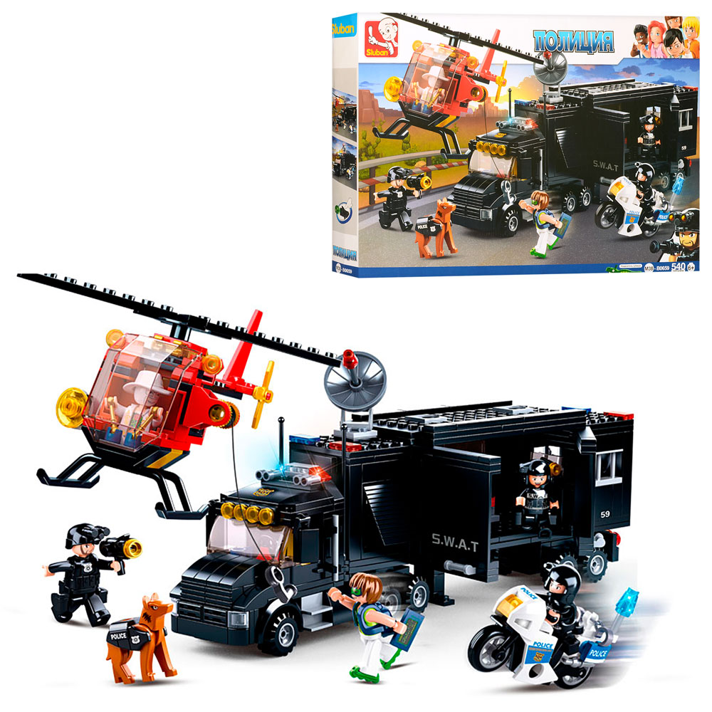 Конструктор SLUBAN M38-B0659 "Police": трейлер-база, гелікоптер, фігурки, 540 дет.