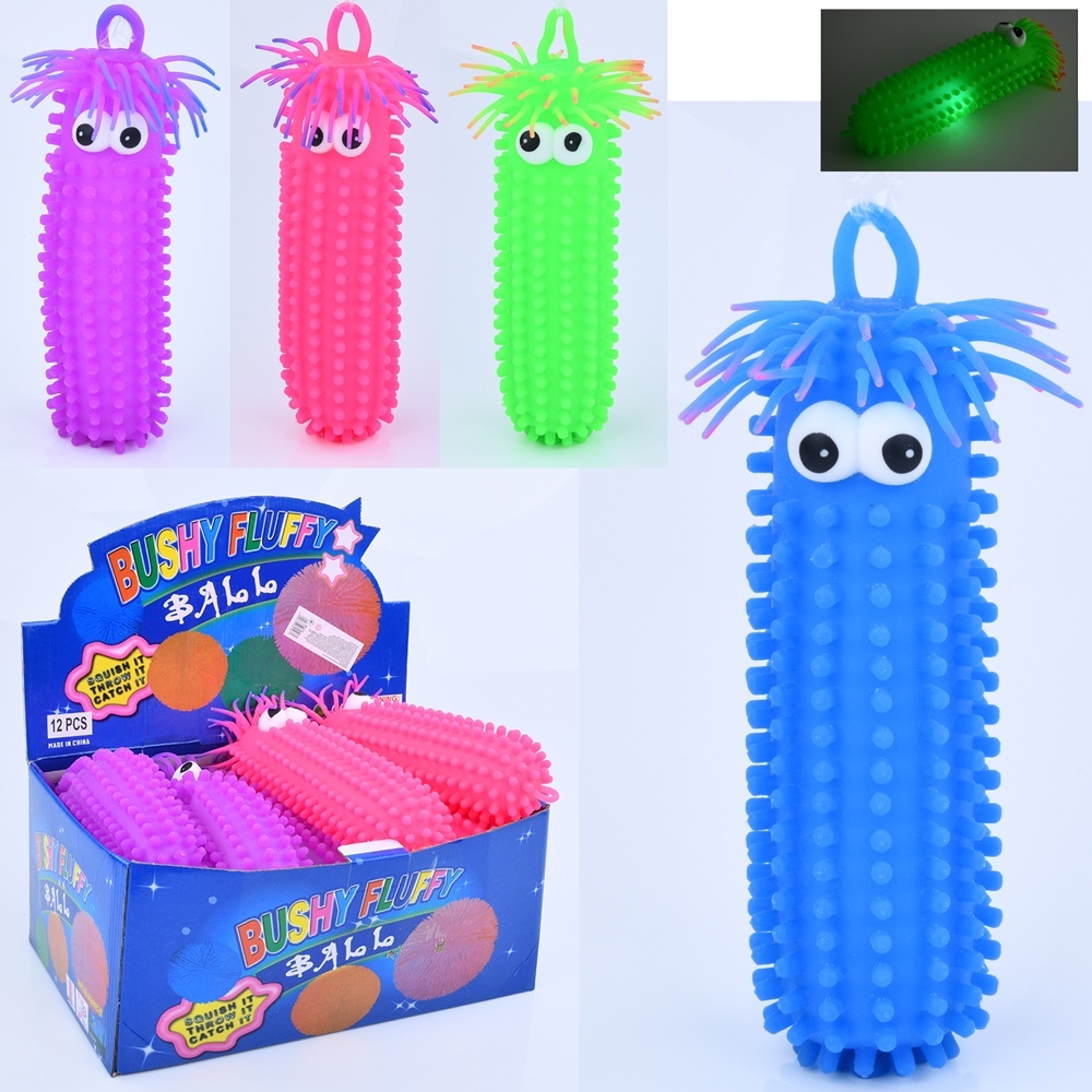 Ї-їжачок MS 4126 антистрес, гусениця, 4 кольори, світло, бат. (табл.), 12 шт. в диспл., 38-25-18 см.