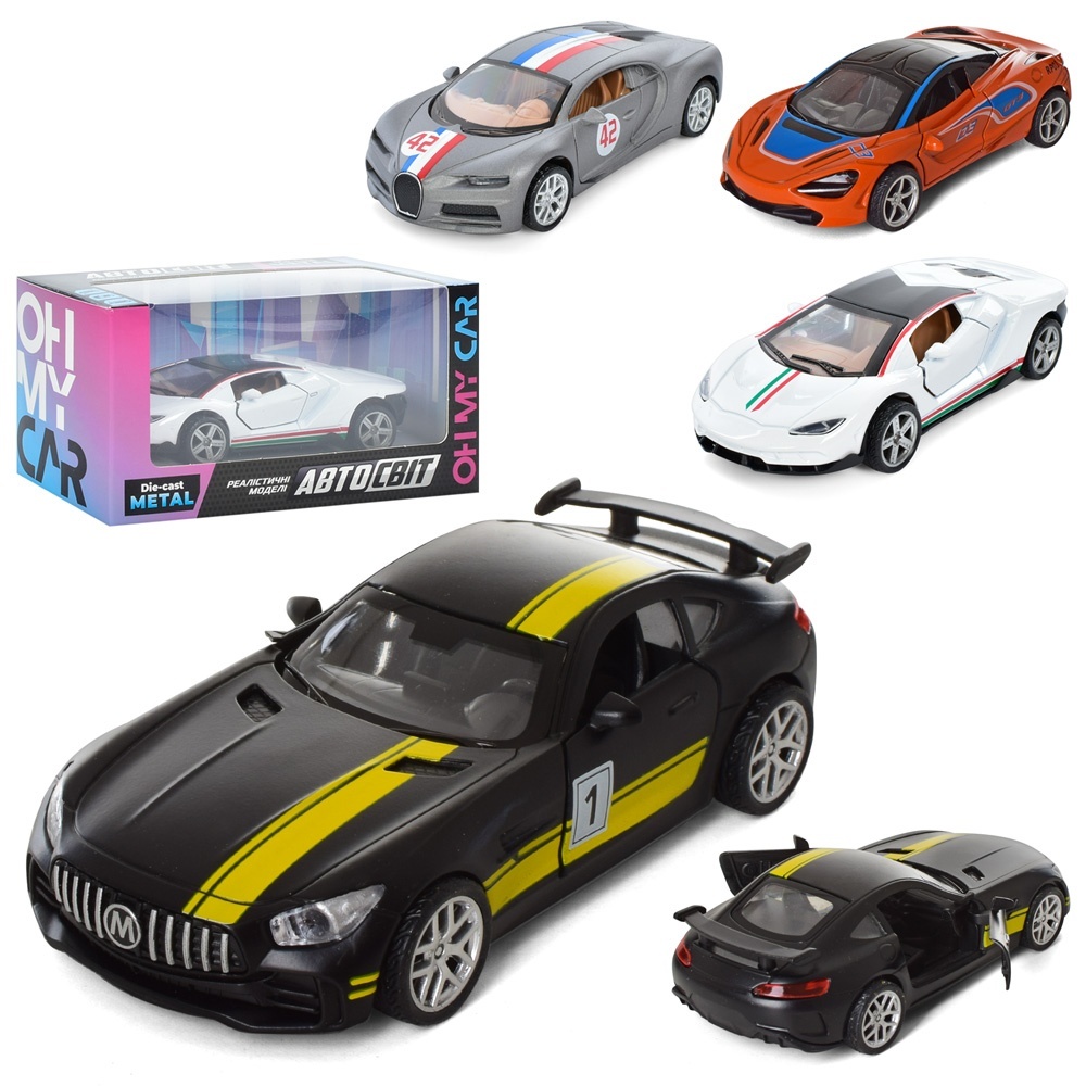 Машина AS-2457 АвтоСвіт, мет., інерц., гум. колеса, відчин.двері, 4 види, кор., 15,5-7,5-6,5 см.