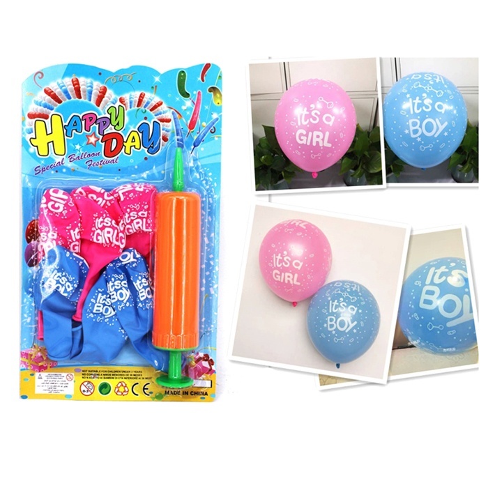 Повiтрянi кульки MK 5478 It's a girl/It's a boy, 6 шт., насос, лист, 17-28,5-4,5 см.