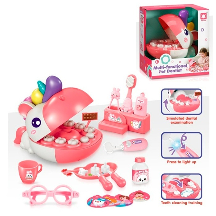 Набір лікаря 853 набір стоматолога, щелепи(єдиноріг), 20-13,5-в17см, окуляри, мед.інстр.бат.,кор.